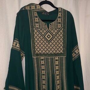 Green and Beige Patterned Kaftan